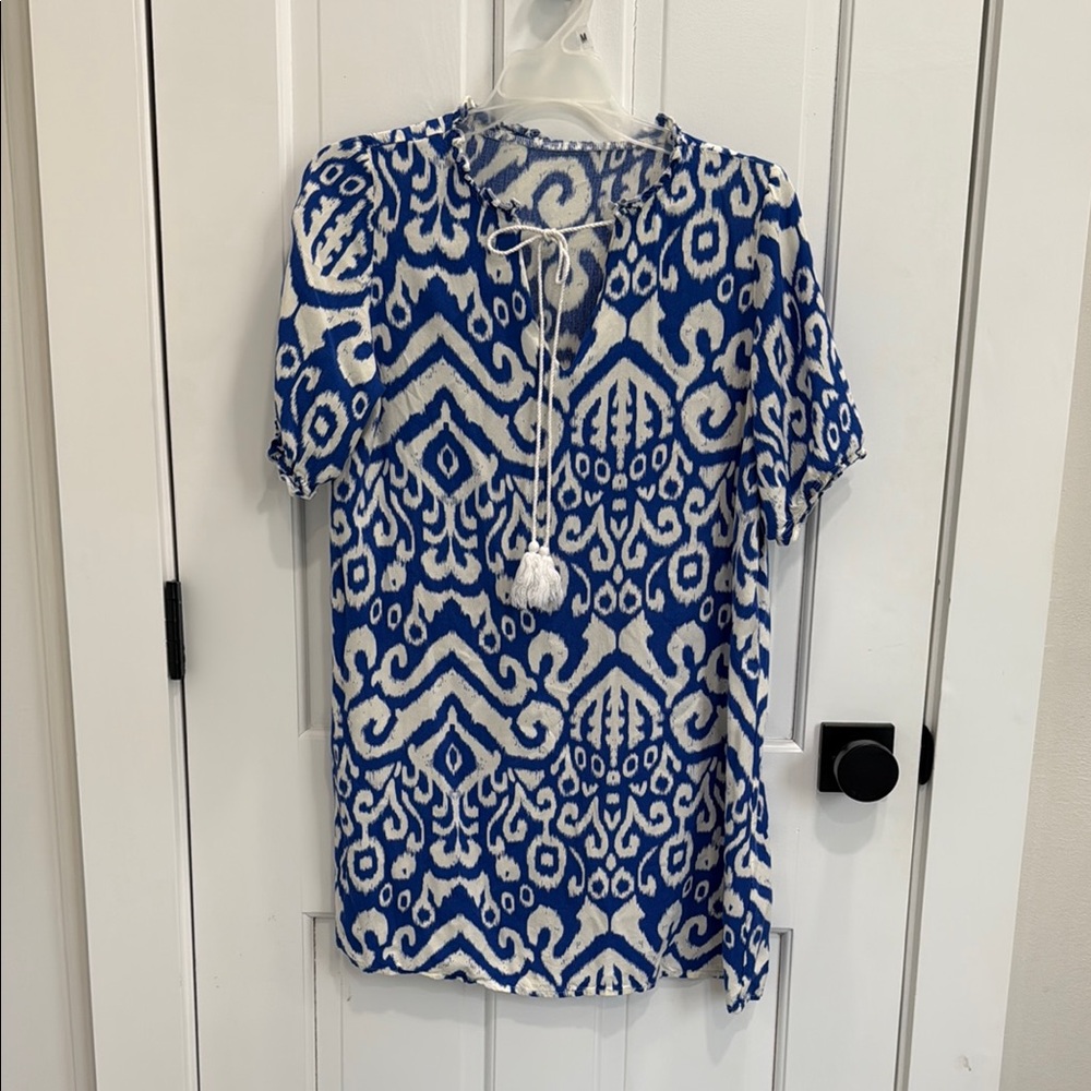 Blue and White Patterned Coverup